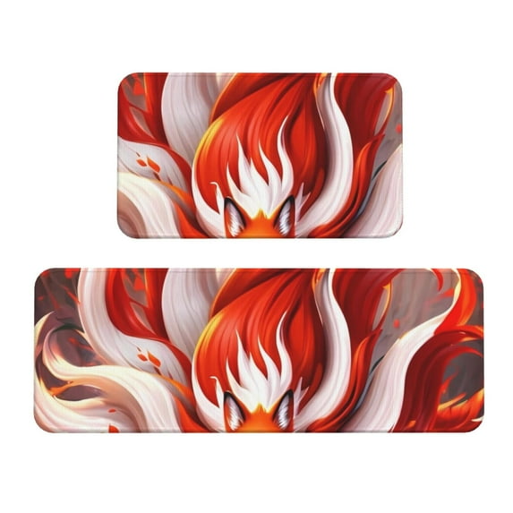 Yiaed Red Sun Flame Fox Kitchen Rugs Sets of 2 Kitchen Mats Cushioned Anti Fatigue Kitchen Rug Tapetes Para Cocina for Sink,Laundry Room