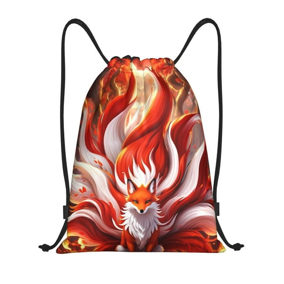 Yiaed Red Sun Flame Fox Print Drawstring Bags Drawstring Backpack Bulk String Back Pack Gym Sport Bag-Small