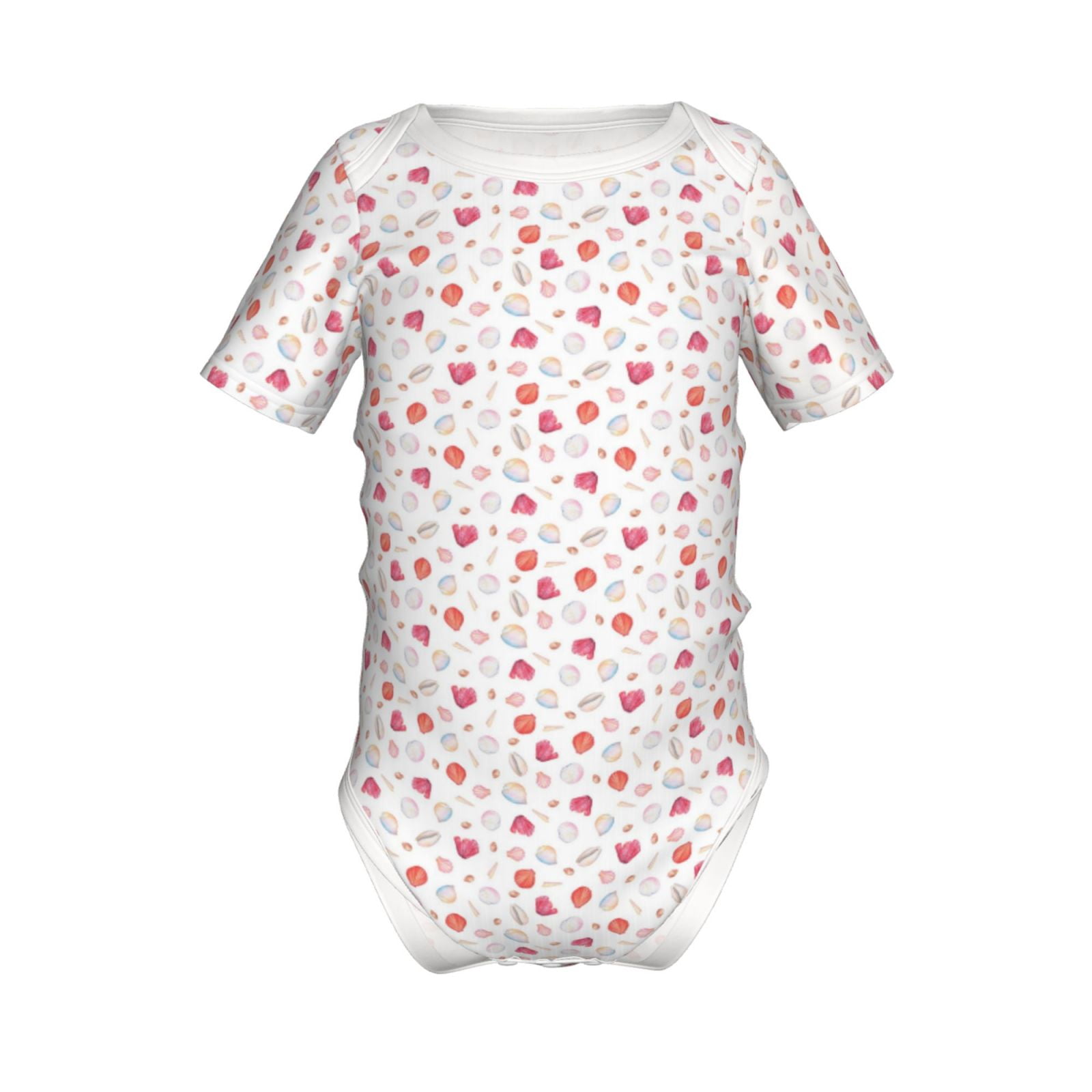Yiaed Red coral and scallop seashell Print Infant Climbing Short Sleeve Onesie One-Piece Baby Bodysuit Clothes 0-12 Months -6 Months