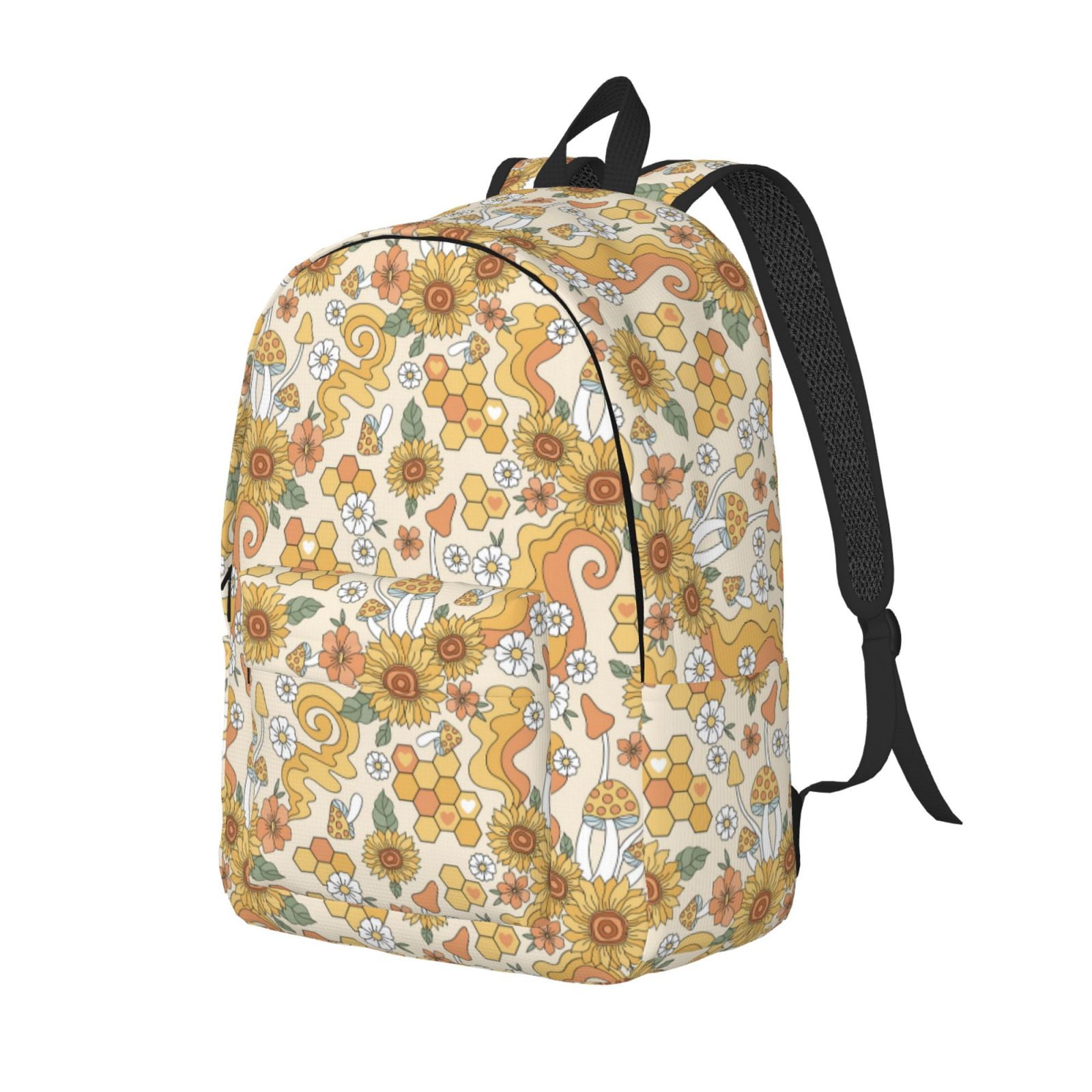 Yiaed Retro 70s 60s Flower Print Print Laptop Backpack Travel Canvas ...