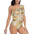 thumbnail image 1 of Yiaed Retro 70s 60s Flower Print Women One Piece Swimsuits Tummy Control One Shoulder Bathing Suits Pattern Ruffle Swimwear-XX-Large, 1 of 8