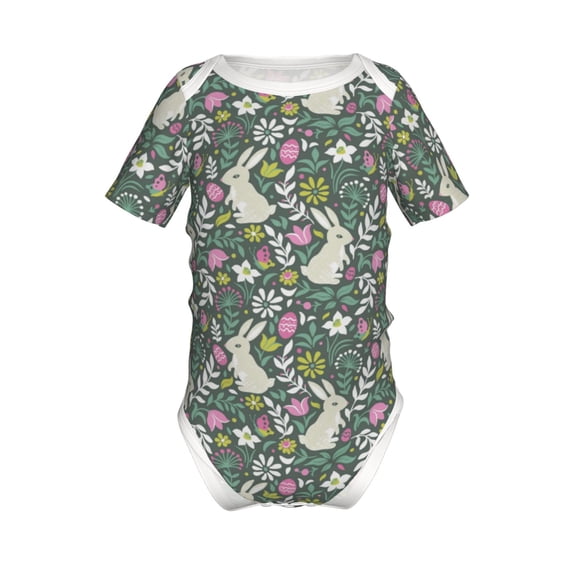 Yiaed Retro Bunny Floral Print Infant Climbing Short Sleeve Onesie One-Piece Baby Bodysuit Clothes 0-12 Months -6 Months