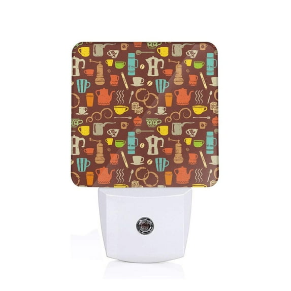 Yiaed Retro Coffee Print Plug in Dimmable Led Night Light with Auto Dusk to Dawn Sensor, Soft Warm White Nightlights for Hallway,Bedroom, Kids Room, Kitchen, Stairway - UK