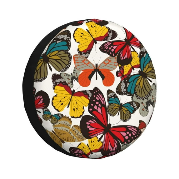 Yiaed Retro Floral Butterfly Print Tire Wheel Cover, Waterproof Spare Tire Cover Fit for Jeep, Truck,Trailer, RV, SUV, Camper and Most Vehicle-17 inch