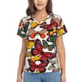thumbnail image 1 of Yiaed Retro Floral Butterfly Print Women's T Shirt V-Neck Short Sleeve Shirt Casual Breathable Tee Summer Tops-3X-Large, 1 of 5