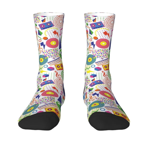 Yiaed Retro Musi Disco Print Great elasticity Crew Socks Sports socks for Men and Women