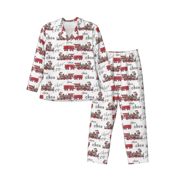 Yiaed Retro Train Print Men’s Pajamas Set - Long Sleeve Button Down Sleep Shirt and Pajama Bottoms Sleepwear Set Mens Pjs Sets Men's Pajama Bottoms-XX-Large