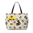 thumbnail image 1 of Yiaed Retro Vintage Tape Print Large Capacity Beach Travel Bag - Waterproof Zipper Vacation Tote for Sandproof Storage, and Camping, 1 of 5