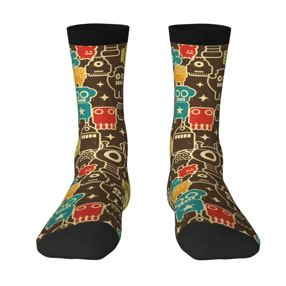 Yiaed Robot and Monsters Print Great elasticity Crew Socks Sports socks for Men and Women