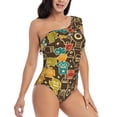 thumbnail image 1 of Yiaed Robot and Monsters Print Women One Piece Swimsuits Tummy Control One Shoulder Bathing Suits Pattern Ruffle Swimwear-Medium, 1 of 1