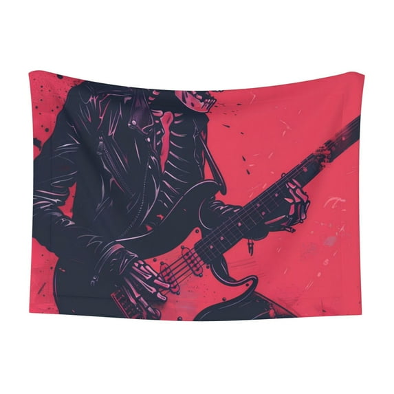Yiaed Rock Skull Guitarist Print Dog Blankets-Cat Blanket Washable for Couch Protection,Puppy Blanket, Soft Plush Reversible Throw Furniture Protector-Medium
