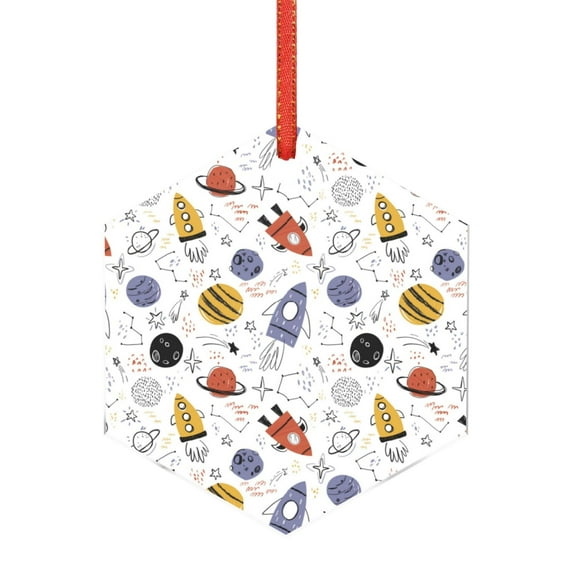 Yiaed Rocket Planets Print Christmas Tree Hanging Tree Shape Bookshelf Pendant, Christmas Hanging Ornaments Decorations,Christmas Ornaments New Years Decorations-Hexagon