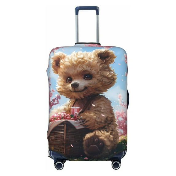 Yiaed Romantic Floral Bear Print Travel Luggage Cover Suitcase Protector Fits 18-32 Inch Luggage Wheel Covers Patterned Elastic Luggage Anti-scratch(No luggage)-Large