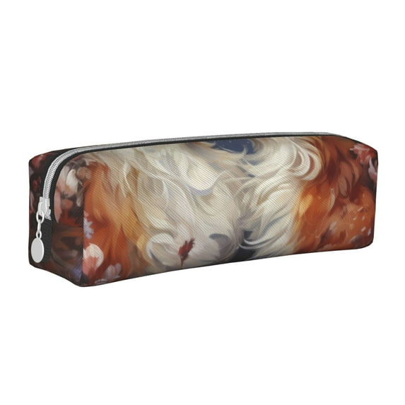 Yiaed Romantic Flower Fox Couple Print Leather Pencil Case - Leather Pen Pencil Holder - Elegant & Practical Pencil Pouch for Work & Office