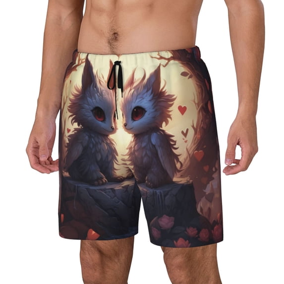 Yiaed Romantic Rose Animal Couple Print Mens Swim Trunks Bathing Suit Compression Liner Beach Swim Shorts Swimwear Quick Dry Zipper Pocket No-Chafing Board Short-XX-Large