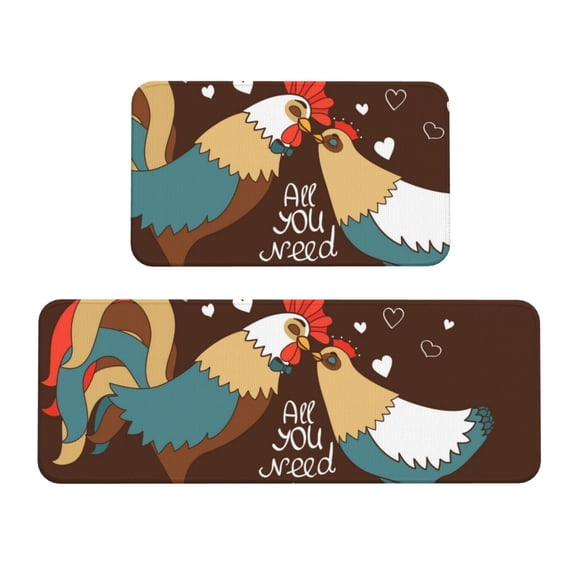 Yiaed Rooster And Chicken Kitchen Rugs Sets of 2 Kitchen Mats Cushioned Anti Fatigue Kitchen Rug Tapetes Para Cocina for Sink,Laundry Room