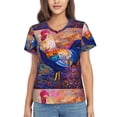 thumbnail image 1 of Yiaed Rooster Oil Painting Print Women's T Shirt V-Neck Short Sleeve Shirt Casual Breathable Tee Summer Tops-3X-Large, 1 of 5