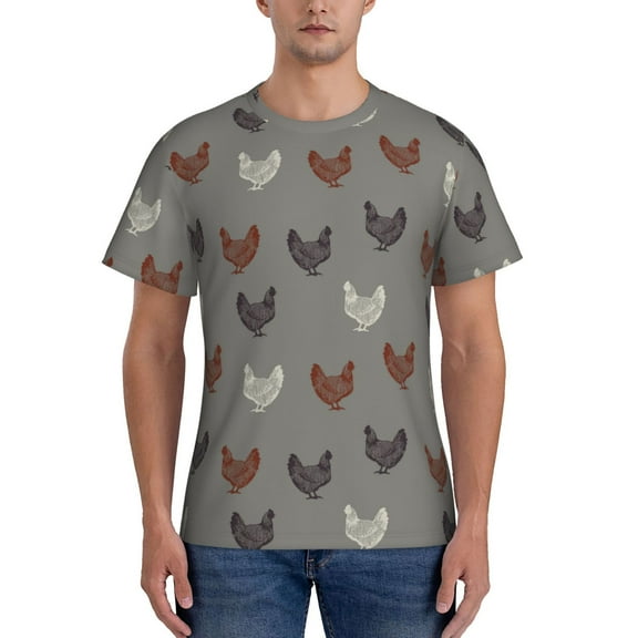 Yiaed Rooster Print Mens Short Sleeve Tight Fit T-Shirt, Crewneck Casual Tee-Large