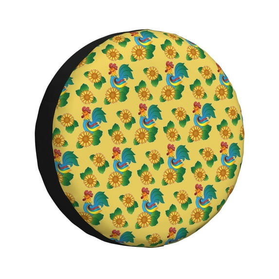 Yiaed Roosters And Sunflowers Print Print Tire Wheel Cover, tire covers for trailers,rv wheel covers,rv tire covers, camper tire covers,tire covers for cars-17 inch