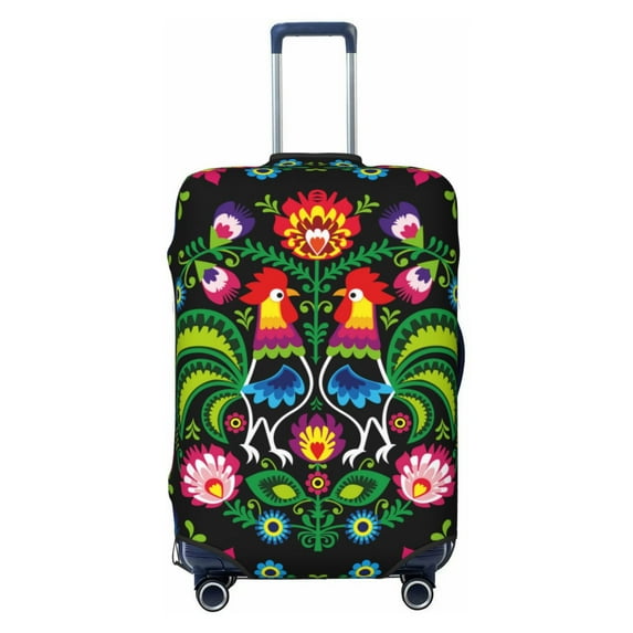 Yiaed Roosters and Flowers Print Travel Luggage Cover Suitcase Protector Fits 18-32 Inch Luggage Wheel Covers Patterned Elastic Luggage Anti-scratch(No luggage)-Large