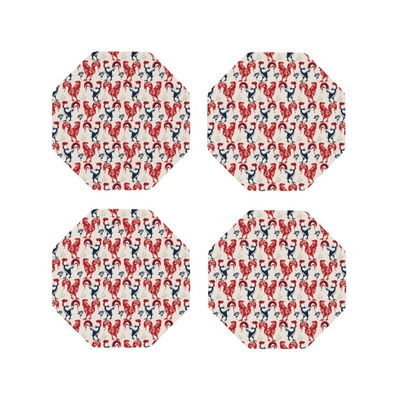Yiaed Roosters Print Leather Coasters for Drinks - Cup Coasters Coffee Table Kitchen Table Bar, Home & Office Gifts Handmade Drink Coasters-Octagon