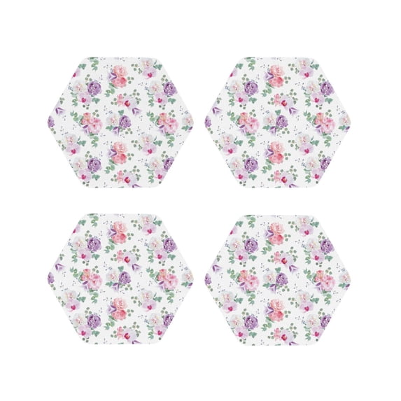 Yiaed Rose Flower B Print Leather Coasters for Drinks - Cup Coasters Coffee Table Kitchen Table Bar, Home & Office Gifts Handmade Drink Coasters-Hexagon