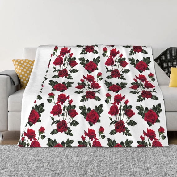 Yiaed Rose Flowers Print Blanket Throw Blanket Soft Cozy Flannel Blanket for Home Bed Sofa Couch Chair-80"x60"