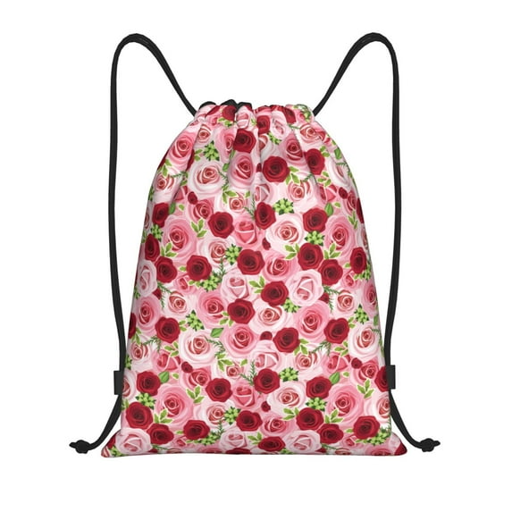 Yiaed Rose Flowers Print Drawstring Bags Drawstring Backpack Bulk String Back Pack Gym Sport Bag-Medium