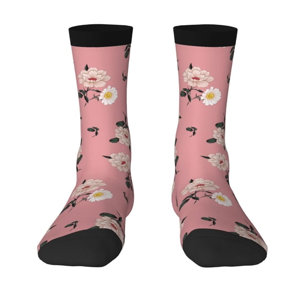 Yiaed Rose Flowers Print Great elasticity Crew Socks Sports socks for Men and Women