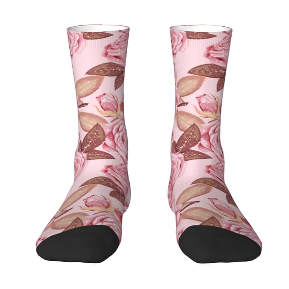 Yiaed Rose Flowers Print Great elasticity Crew Socks Sports socks for Men and Women