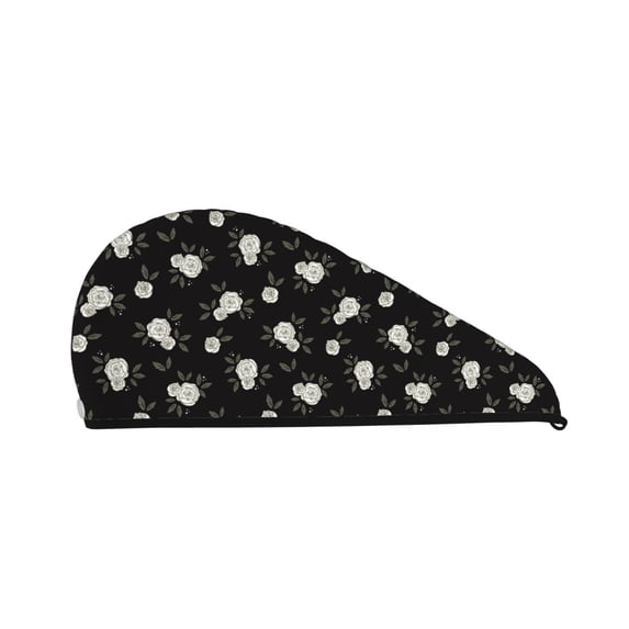 Yiaed Rose Flowers Print Hair Cap with Button,Coral Fleece Hair Towel Wrap for Women Wet Hair,Quick Dry Turban for Wet Hair Long Thick Hair