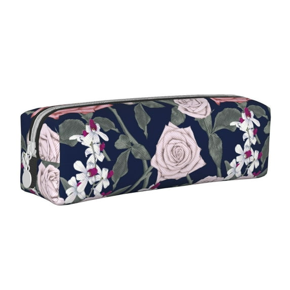 Yiaed Rose Flowers Print Leather Pencil Case - Leather Pen Pencil Holder - Elegant & Practical Pencil Pouch for Work & Office