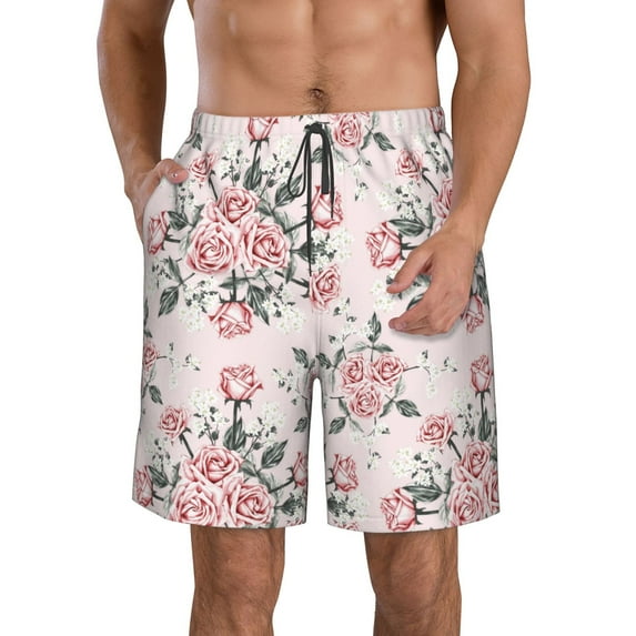Yiaed Rose Flowers Print Men's Swim Trunks with Lining Quick Dry Sports Shorts Beach Shorts Boardshorts-3X-Large