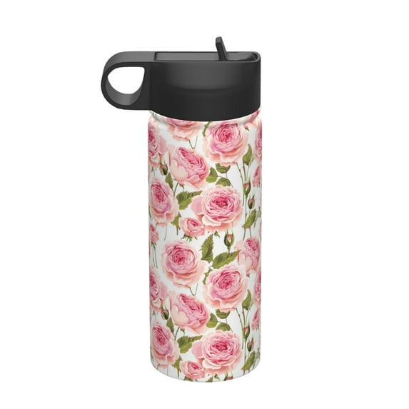 Yiaed Rose Flowers Print Water Bottle with Straw Lid, Stainless Steel Double Wall Insulated Water Bottle | Leak-Proof and Spill-Proof Water Bottle