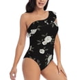 thumbnail image 1 of Yiaed Rose Flowers Print Women One Piece Swimsuits Tummy Control One Shoulder Bathing Suits Pattern Ruffle Swimwear-Small, 1 of 8