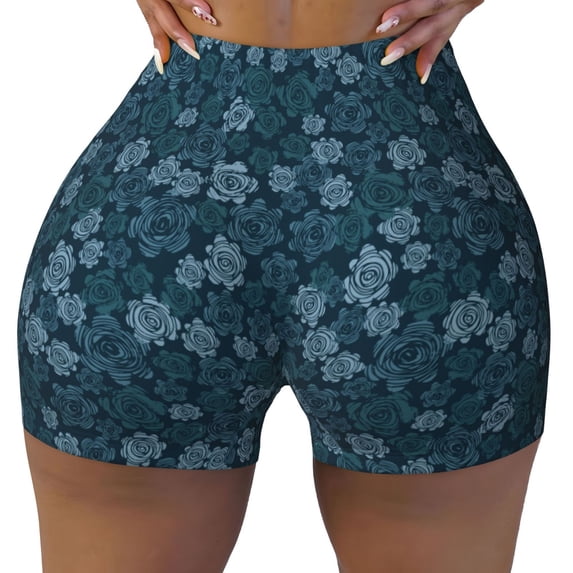 Yiaed Rose Flowers Print Women's Athletic Shorts Running Shorts Sporty Short High Waisted Elastic Workout Shorts for Yoga Gym Running & Sports -XX-Large