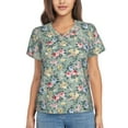 thumbnail image 1 of Yiaed Rose Flowers Print Women's T Shirt V-Neck Short Sleeve Shirt Casual Breathable Tee Summer Tops-X-Large, 1 of 5