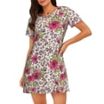 thumbnail image 1 of Yiaed Rose Mix Leopard 4 Print Women's Loose-Fit Short Sleeve Nightgown, Soft and Comfortable Sleep Dress for Relaxation and Sleepwear, 1 of 6