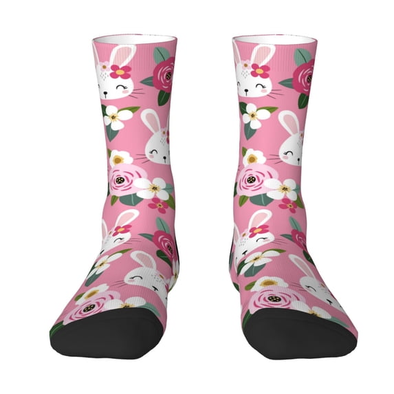 Yiaed Rose Rabbit Print Great elasticity Crew Socks Sports socks for Men and Women