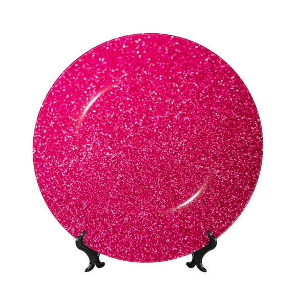 Yiaed Rose Red Glitter Print Bone China Decorative Plate Ceramic Dinner Plates Art Crafts with Display Stand-6in