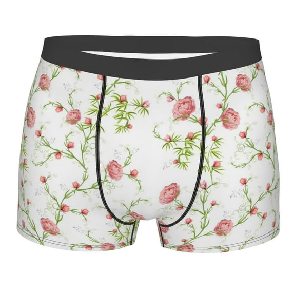 Yiaed Roses Flowers Print Men's Soft Cotton Boxer Shorts Breathable Boxers Underwear Moisture-Wicking Underwear Stretch Boxer Briefs for Man-Small