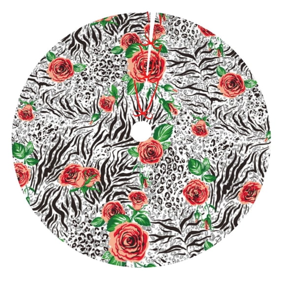Yiaed Roses Mixed Zebra 1 Print Christmas Tree Skirt , Tree SkirtsTree Mat for Christmas Winter Holiday Indoor Decorations-48"