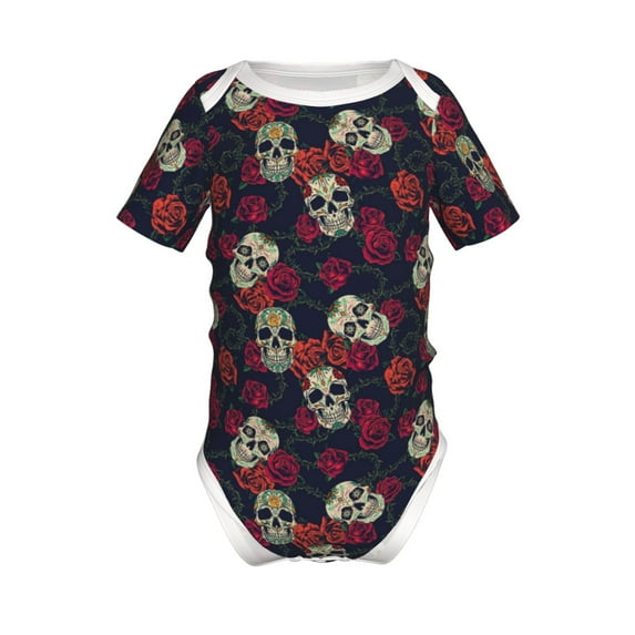 Yiaed Roses Skulls Print Infant Climbing Short Sleeve Onesie One-Piece Baby Bodysuit Clothes 0-12 Months -18 Months