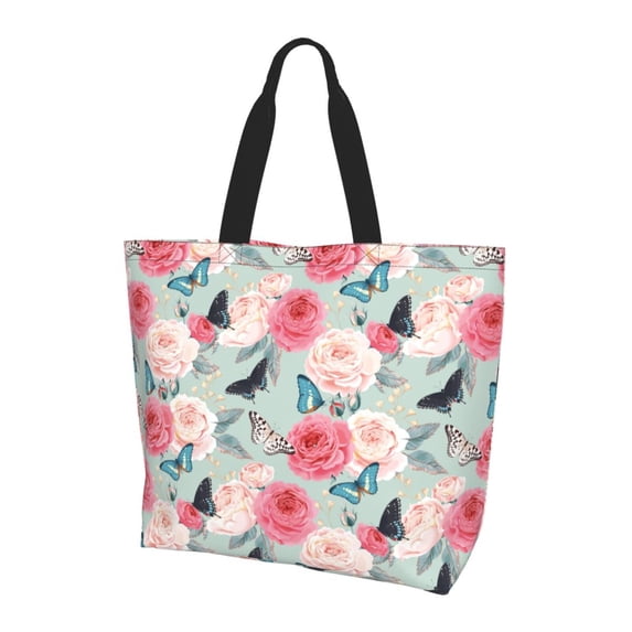 Yiaed Roses and Butterflies Print Handbag for Women Tote Purse Shoulder Bag Large Fashion Hobo Purse Handbag Shopping Tote