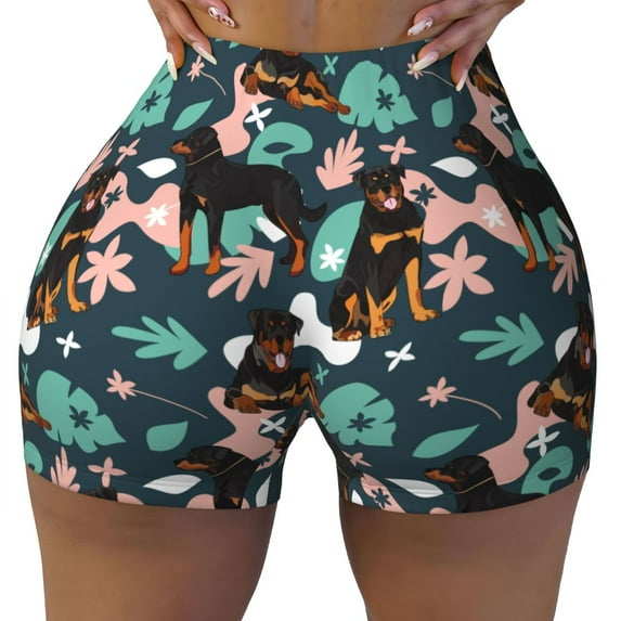 Yiaed Rottweiler Print Women's Athletic Shorts Running Shorts Sporty Short High Waisted Elastic Workout Shorts for Yoga Gym Running & Sports -X-Large