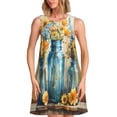 thumbnail image 1 of Yiaed Rustic Blue Vase Blossoms Print Women's Sleeveless Dress, Loose Fit Summer Dress, Casual Sleeveless Dress for Women, 1 of 7