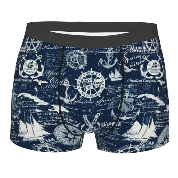 Yiaed Sailing Cruises Nautical Print Men's Soft Cotton Boxer Shorts Breathable Boxers Underwear Moisture-Wicking Underwear Stretch Boxer Briefs for Man-Large