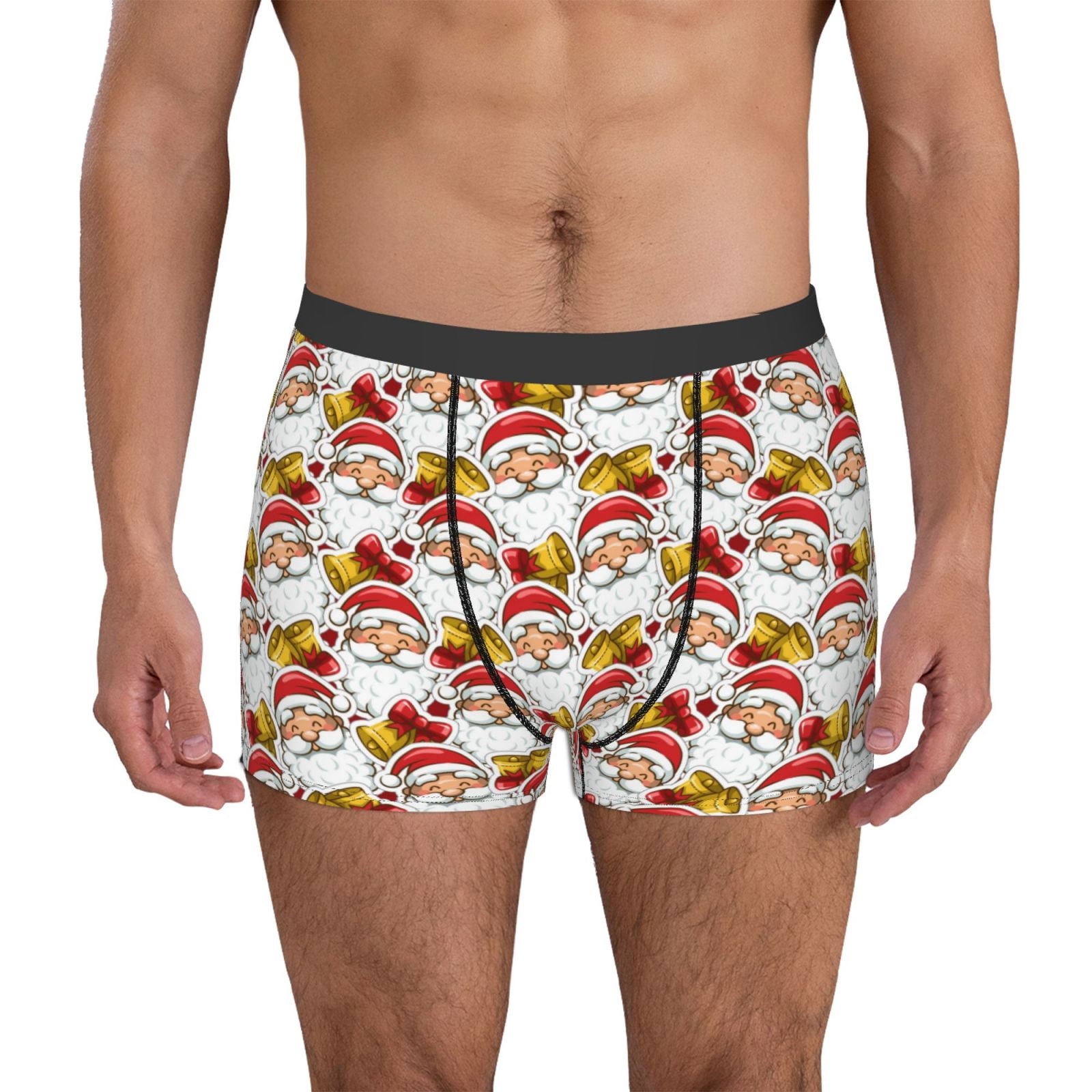 Yiaed Santa Claus bells Print Men's Soft Cotton Boxer Shorts Breathable