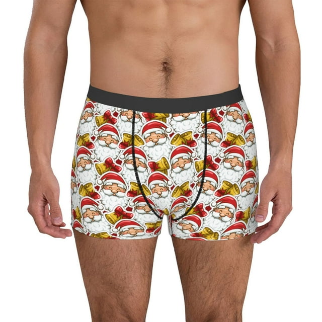 Yiaed Santa Claus bells Print Men's Soft Cotton Boxer Shorts Breathable