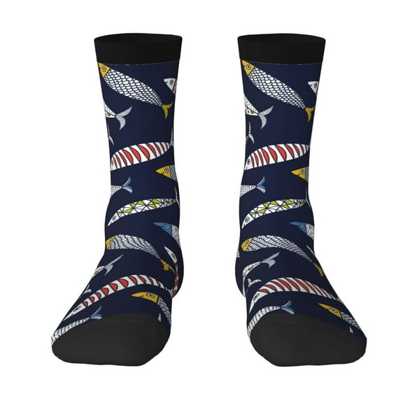 Yiaed Sardine Print Great elasticity Crew Socks Sports socks for Men and Women